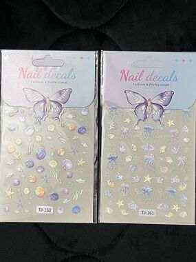 2 Sheets Embossed Ocean Themed Nail Stickers for Nail Art